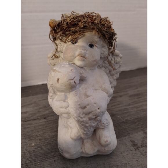 1993 Cast Art Dreamsicle Cherub Holding Lamb Figurine 5" - Picture 1 of 6